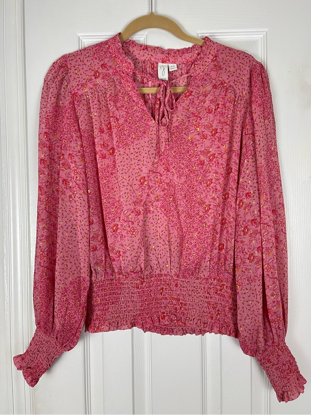 Joie Floral Blouse Smocked Hem Semi-Sheer Sz M Boho Feminine Festival